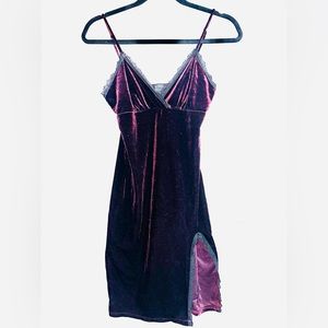 Forever 21, dark purple with slit on the thigh & black lace.